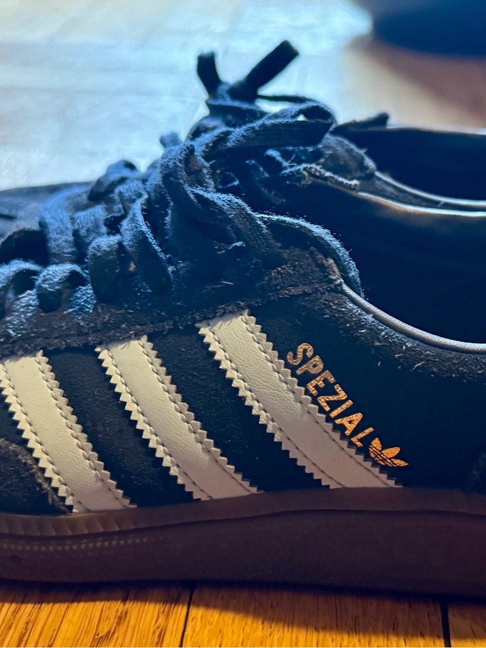 adidas Navy Suede Sneakers with Light Blue Stripes - Picture 2 of 3